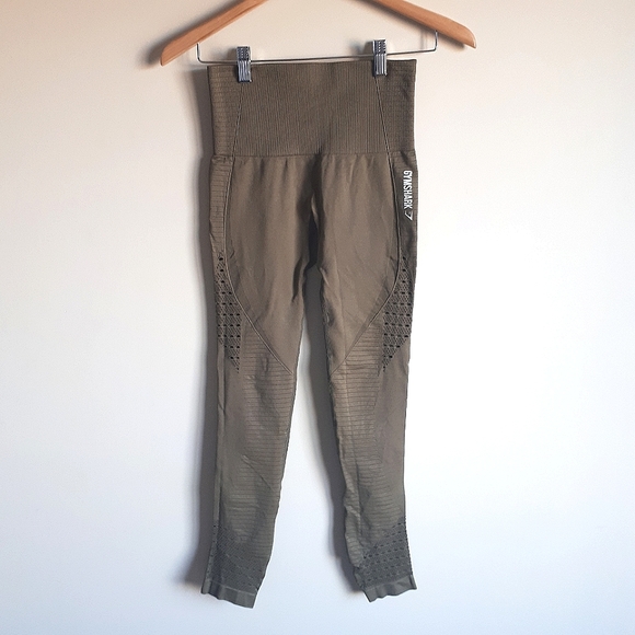 GYMSHARK / S / Womens Energy+ Seamless 7/8 length Hi-Rise Leggings - Khaki Green - Picture 2 of 9